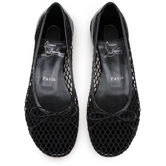 Christian Louboutin Sweetie Jane Mesh Flat Black Patent Ballet Ballerina 37.5 - Picture 14 of 16